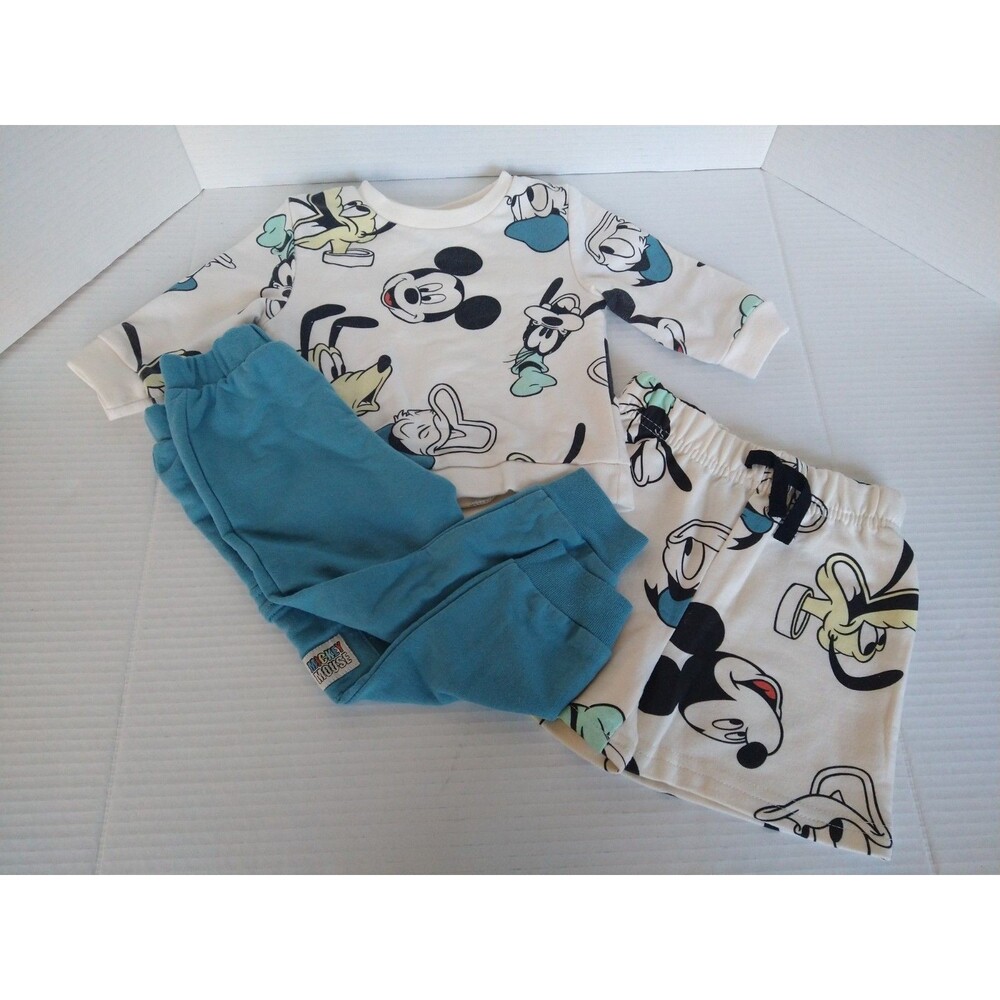 Set of 3 Mickey Mouse Baby Toddler Blue White Outfit Size 12m shirt pants short